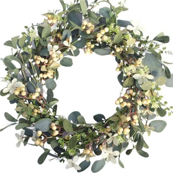 Artificial Green Leaf Eucalyptus Wreath,Berry Wreath for Spring,Summer - Picture 1 of 7